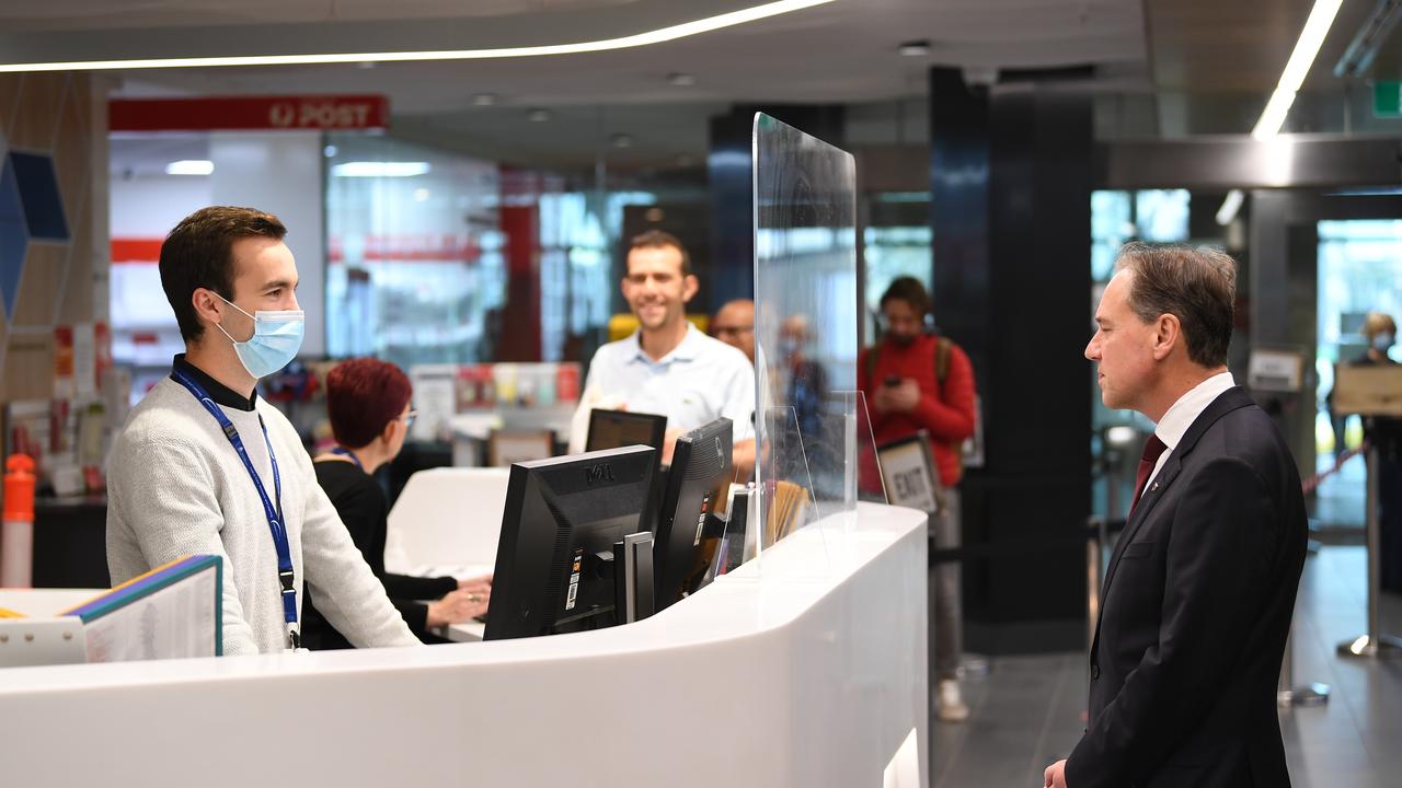 Federal Health Minister Greg Hunt tours the Royal Melbourne Hospital in Melbourne, Thursday, June 25, 2020. Picture: James Ross/AAP