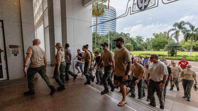 More than 40 Corrections officers and United Workers Union staff marched into the NT Parliament House on Tuesday February 11, 2025. Picture: Pema Tamang Pakhrin