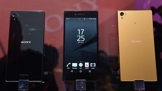 Newly released Sony Xperia Z5 smartphones are on display at the Sony booth oat Berlin’s IFA.