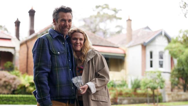 Creators, writers and stars Harriet Dyer and Patrick Brammall in Colin From Accounts season two. Photo: Joel Pratley/Binge.