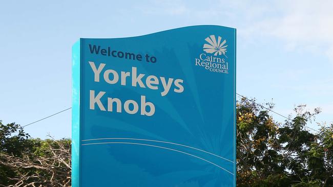 Welcome to Yorkeys Knob council sign at the entrance to the Cairns beachside suburb. Picture: Brendan Radke.