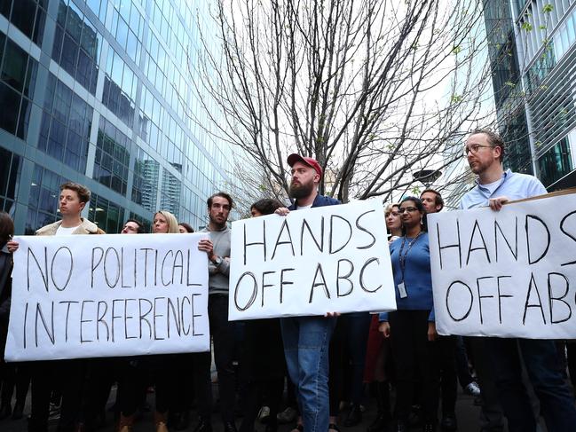 ABC staff held a meeting at the ABC in Sydney yesterday where they unanimously called for ABC Chairman Justin Milne to step down during an independent investigation. Picture: John Feder/The Australian.