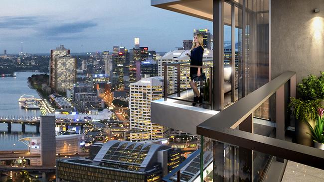 An artist's impression of the view from the balcony at the new Darling Square development. NSW real estate.