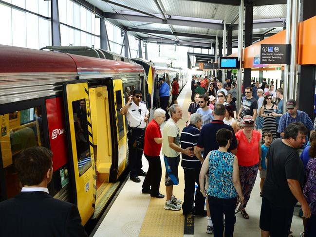 Large crowds took the opportunity to be the first to catch a train from the new Springfield Central Station. Photo: David Nielsen / The Queensland Times