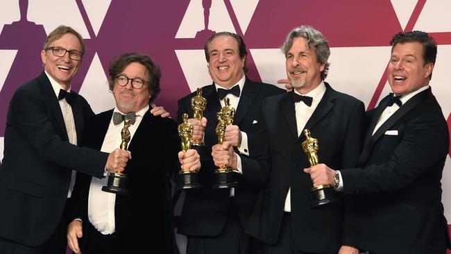 Jim Burke, Charles B. Wessler, Nick Vallelonga, Peter Farrelly, and Brian Currie, winners of Best Picture for Green Book. Picture: Getty Images