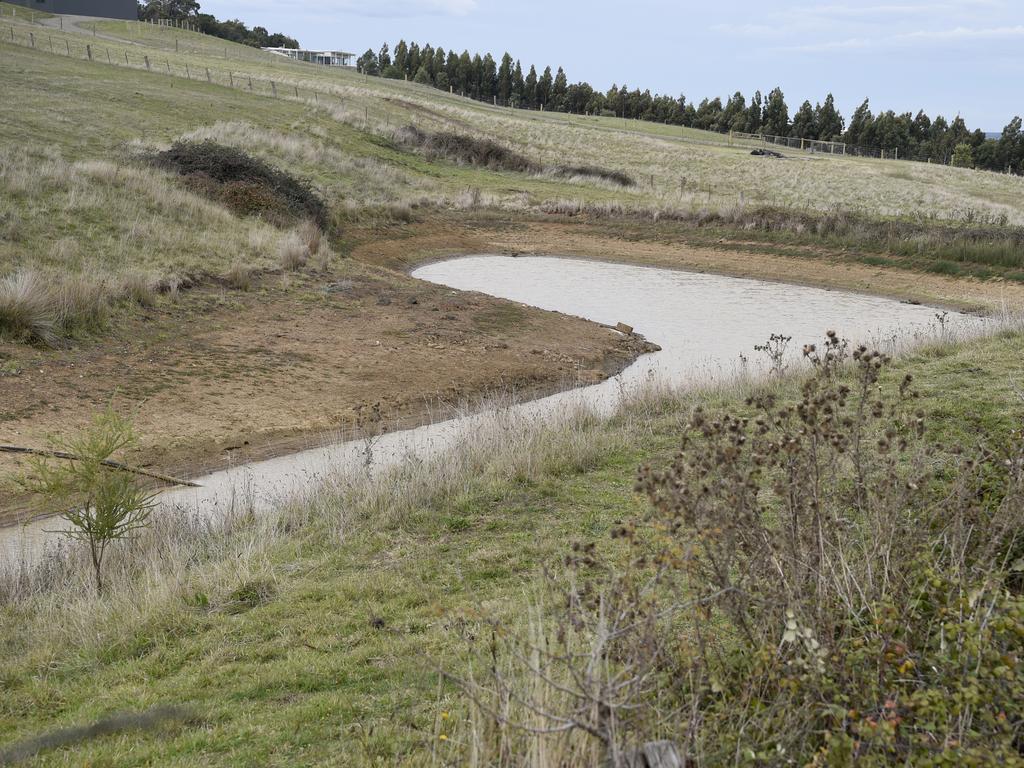 The dam next to Bunningyoung-Mt Mercer Road, south of Ballarat, where police found a mobile phone believed to belong to missing local Samantha Murphy.