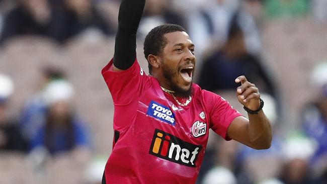 Chris Jordan celebrates a wicket for the Sixers last season. Picture: Darrian Traynor/Getty Images