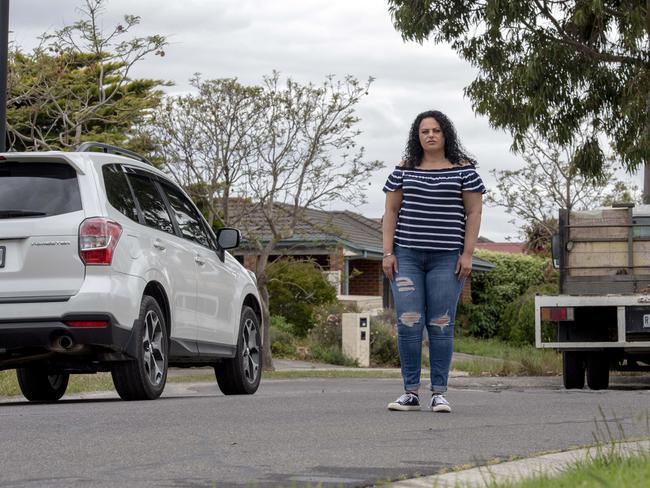 Angela Monar stands in a narrow street in Craigieburn, Picture: Andy Brownbill