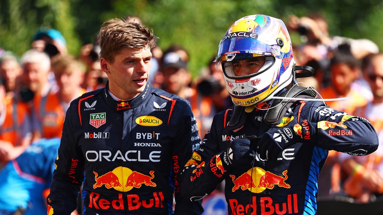 Max Verstappen and Sergio Perez. (Photo by Mark Thompson/Getty Images)