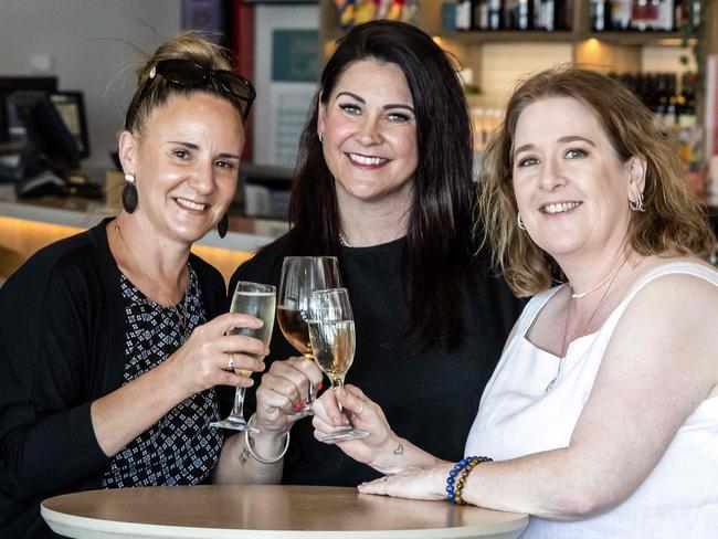 January 2, 2025: Jacqui Chibnall, Wendy Cahill and Kirsty Monssen enjoying a drink at the revamped Christies Beach Hotel.  Picture: Kelly Barnes