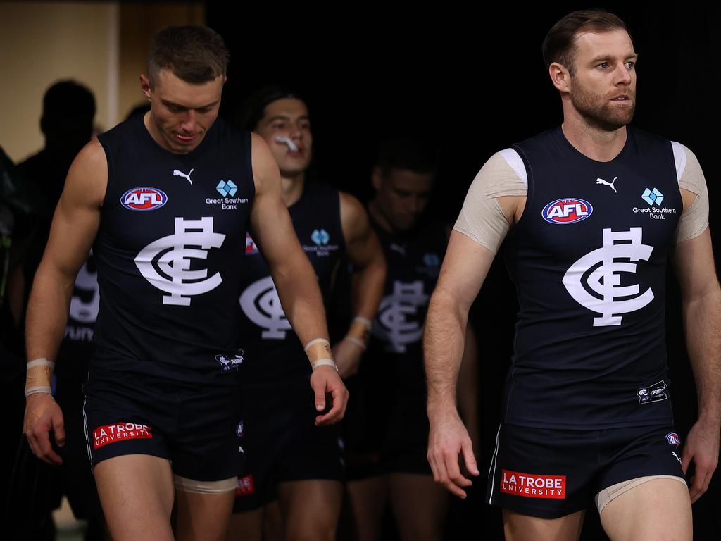 Docherty and Patrick Cripps (L) have co-captained Carlton since 2019. (Photo by Mark Kolbe/Getty Images)