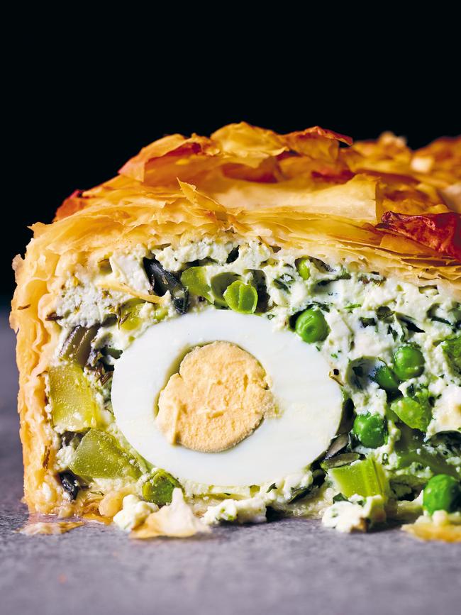 Pea ricotta feta filo pie from 'More by Matt Preston. Picture: Mark Roper