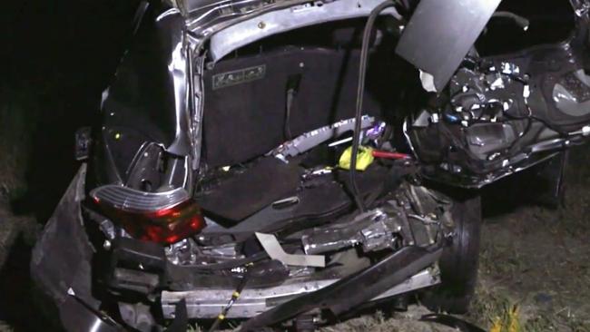 The remains of the Toyota after the crash. Picture: 9 News