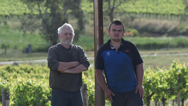 Mark Grossman with son Lachlan were shocked two tilers working at on their property died when their ute rolled over on the way home. Picture: Jason Katsaras