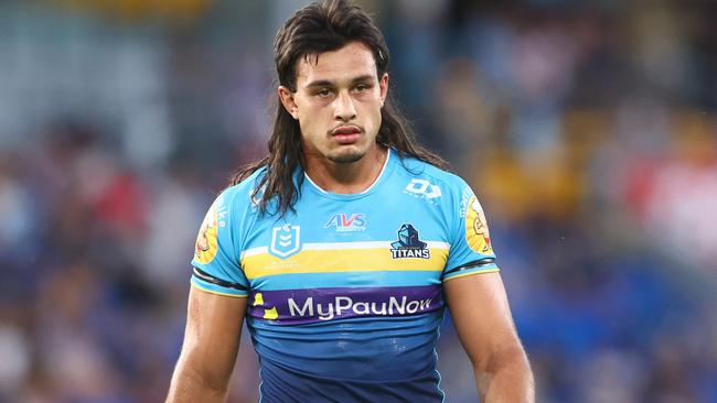 Tino Fa'asuamaleaui of the Titans following the team’s win over the Dragons. (Photo by Chris Hyde/Getty Images)