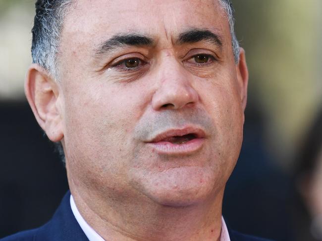 Deputy Premier John Barilaro speaks to the media during a press conference in Sydney, Monday, May 4, 2020. (AAP Image/Dean Lewins) NO ARCHIVING