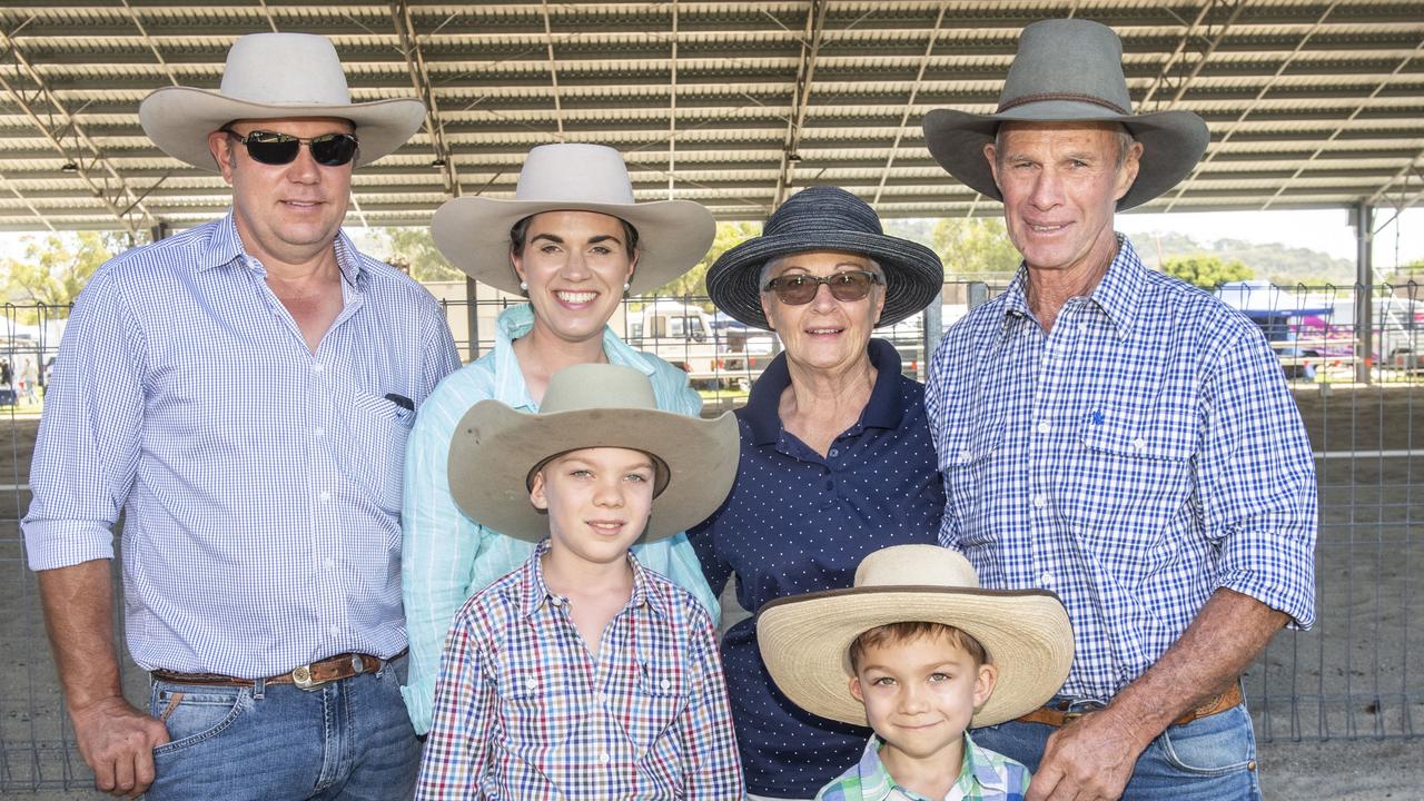 At the Darling Downs Heavy Horse Festival are (back from left) Chad Craft, Kellie Craft, Monica Maher and Paul Maher. (front from left) Darcy Craft and Mitch Craft. Picture: Nev Madsen.