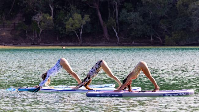 SUP yoga class with Pure Aloha Yoga.