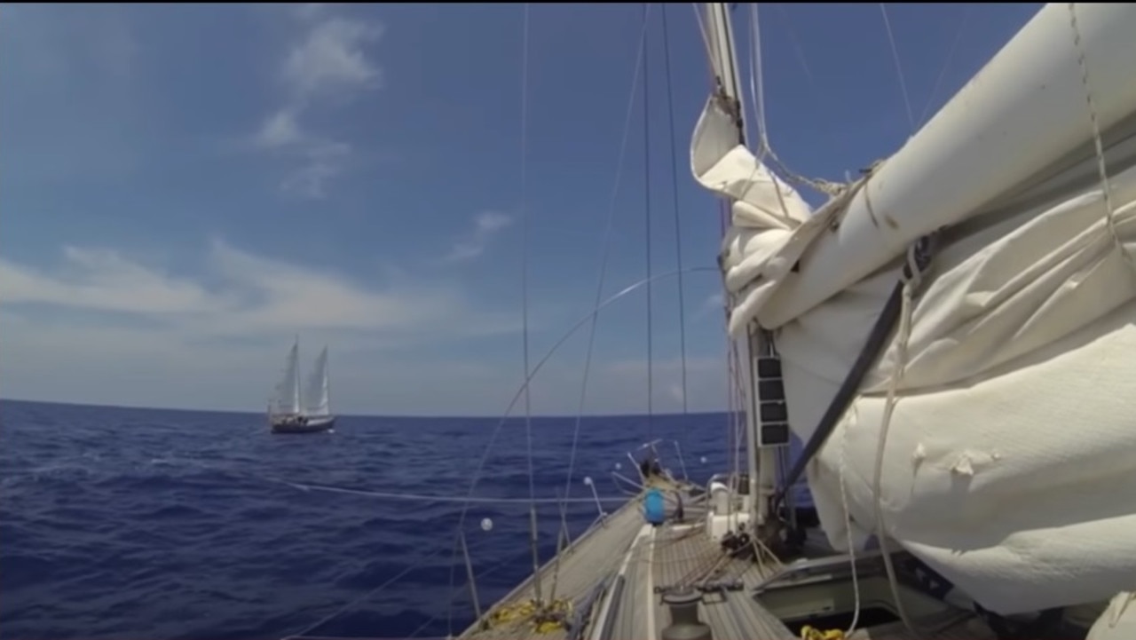 Mr Rutherford’s boat towed the rogue yacht behind it. Picture: YouTube/Sailing Zatara