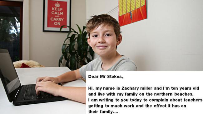 Zach Miller has written a detailed letter to the Education Minister complaining he doesn’t seen his parents anymore. Main picture: Adam Yip