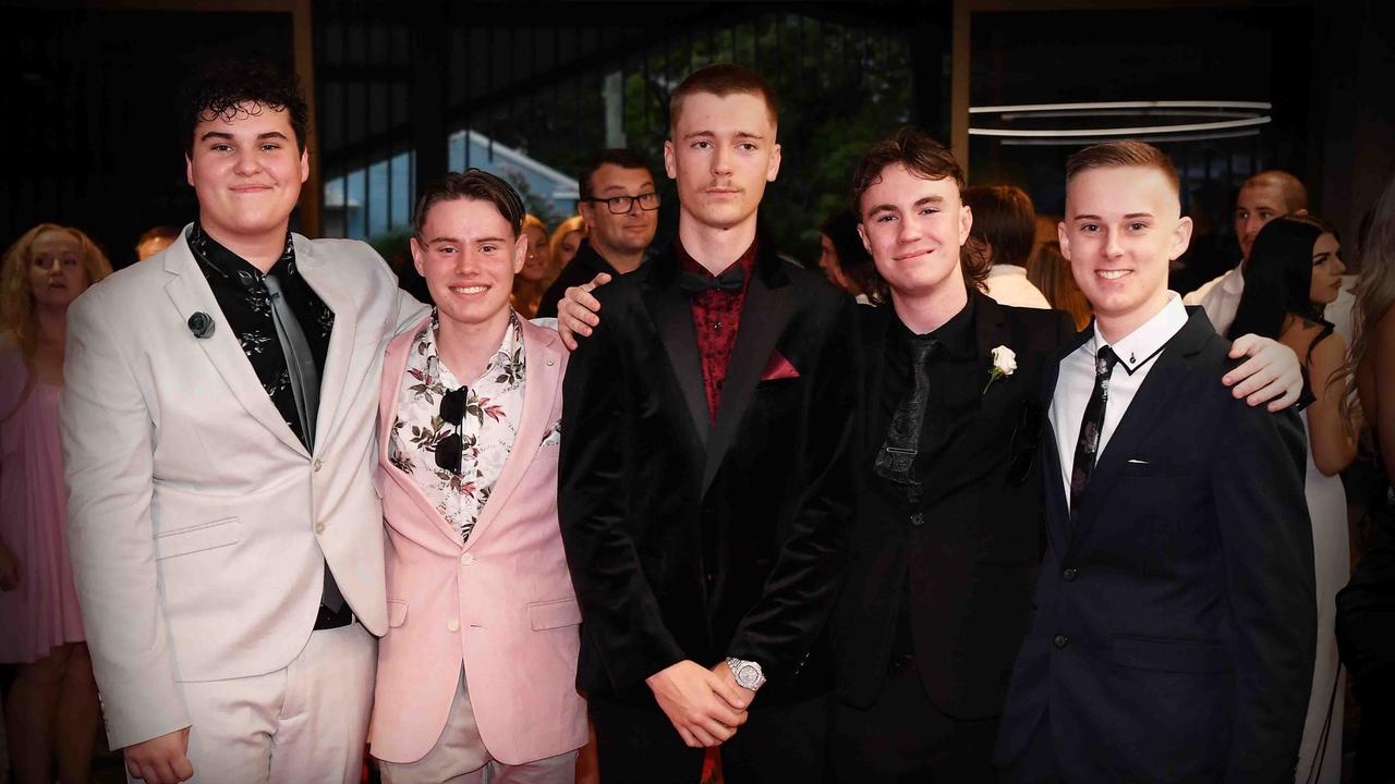 Morgen, Cameron, Indi, Ryan and Zach at Caloundra State High School formal. Picture: Patrick Woods.