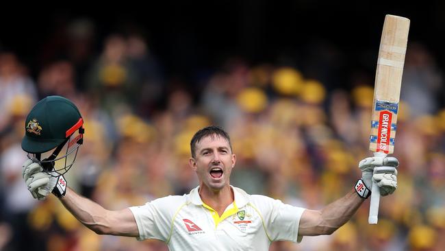 ADELAIDE, AUSTRALIA - DECEMBER 03:  Shaun Marsh of Australia celebrates after reaching his century during day two of the Second Test match during the 2017/18 Ashes Series between Australia and England at Adelaide Oval on December 3, 2017 in Adelaide, Australia.  (Photo by Cameron Spencer/Getty Images)