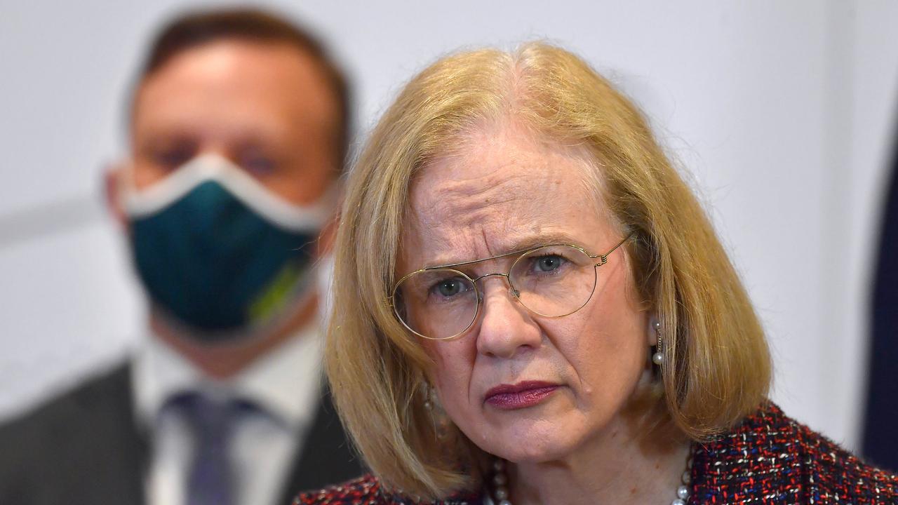 Chief Health Officer Dr Jeannette Young at a press conference in Brisbane on Friday morning. Picture: NCA NewsWire / John Gass