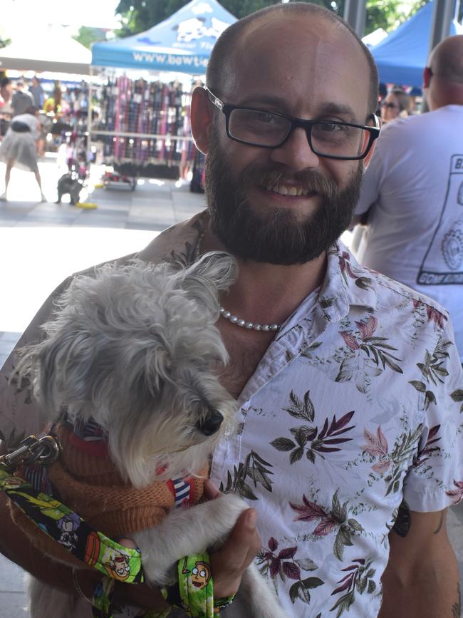 Ipswich 2023 Dog Day at Nicholas Street Precinct pictured is Adam Morgan with dog Atlas