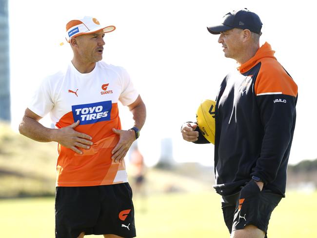 Assistant coach Brett Montgomery and Coach Adam Kingsley during GWS Giants training on June 12, 2024.. Photo by Phil Hillyard(Image Supplied for Editorial Use only - **NO ON SALES** - Â©Phil Hillyard )