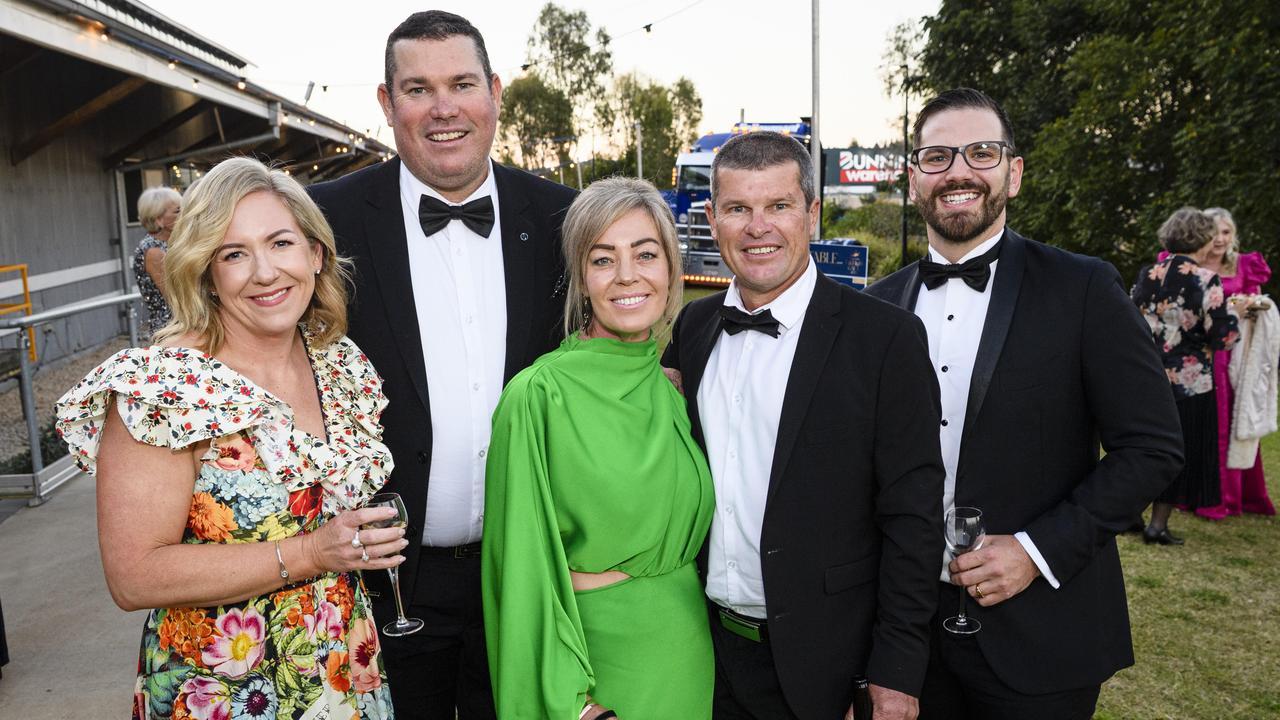 At the LifeFlight Toowoomba Gala are (from left) Katrina Lee, David Lee, Erica Rayner, Craig Rayner and Lachy Hogan at The Goods Shed, Saturday, May 24, 2025. Picture: Kevin Farmer