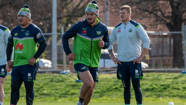 Corey Harawira-Naera at Canberra Raiders training on Tuesday