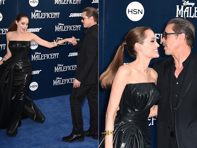 Angelina Jolie and Brad Pitt arriving for the world premiere of Disney’s “Maleficent,” at El Capitan Theatre in Hollywood, California. Picture: AFP