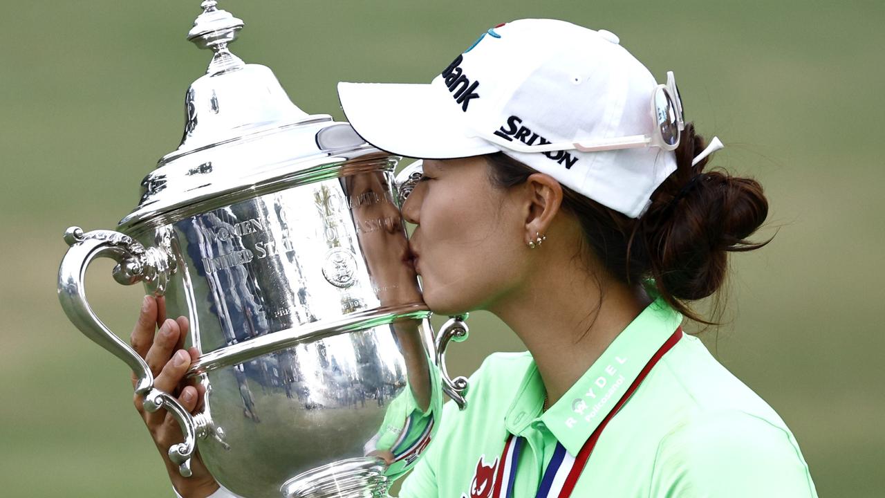 Minjee Lee with the US Open trophy. Picture: Jared C. Tilton/Getty Images/AFP