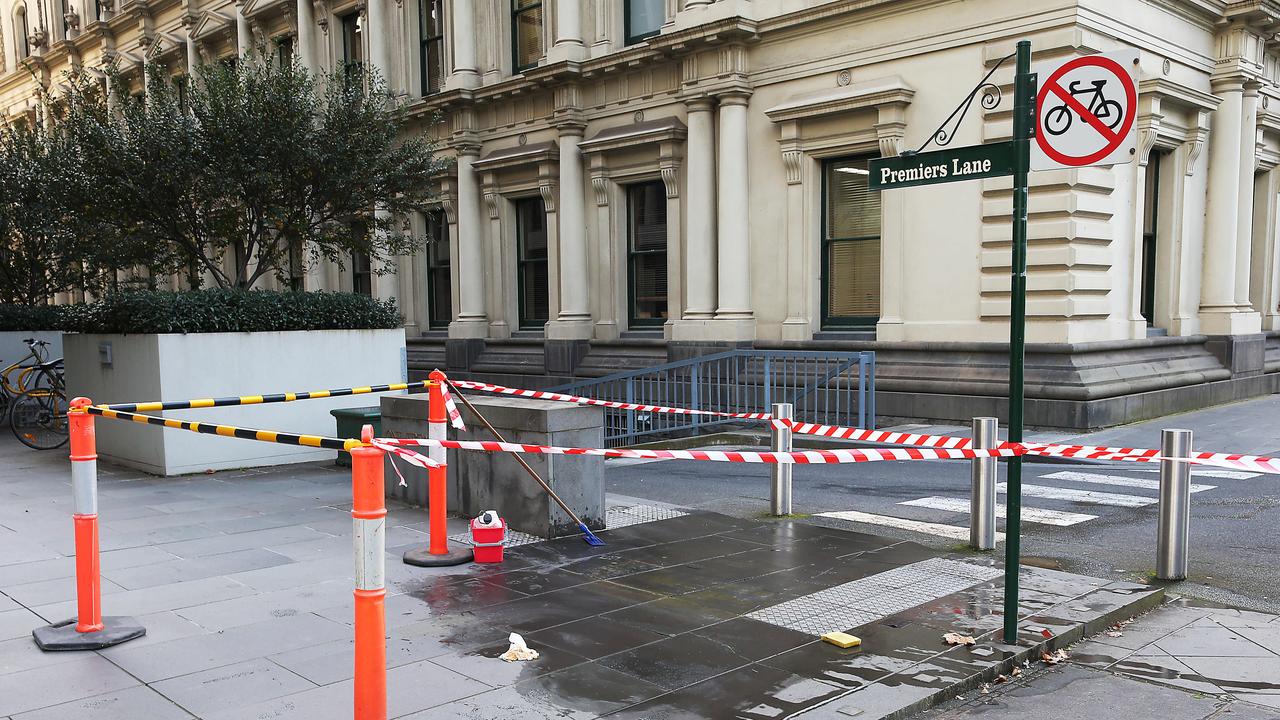 Graffiti outside Daniel Andrews’ parliament office in June. Picture: Ian Currie