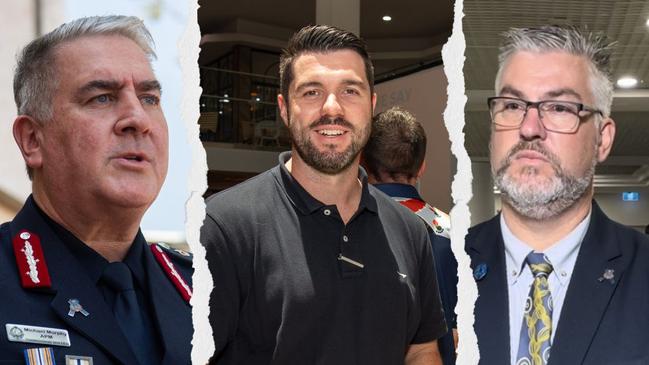 New NT Police Commissioner Michael Murphy, Police Minister Brent Potter and Northern Territory Police Association president Nathan Finn.