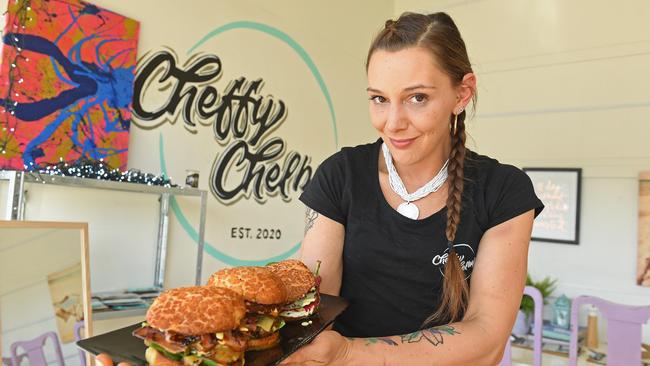 Michelle Lowe when she opened Cheffy Chelby in Port Noarlunga serving up her signature tiger rolls. Picture: Tom Huntley