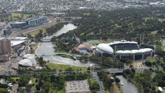 Adelaide Oval as seen from the air. Picture: Naomi Jellicoe