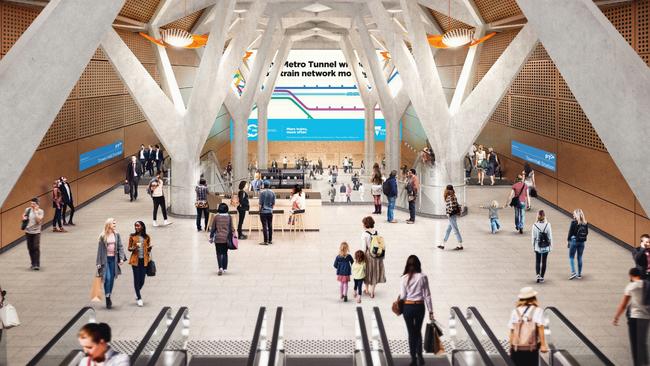 An artist’s impression of the Town Hall station concourse in the Metro Tunnel.