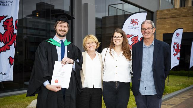 Caleb Jones with family. University of Tasmania Graduations. Federation Concert Hall, Hobart. Picture: RICHARD JUPE