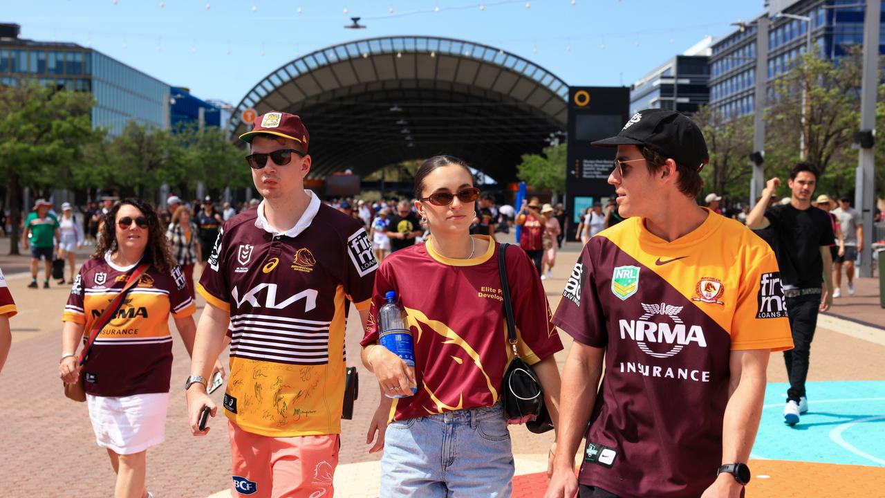 Broncos fans made their way to the 2023 NRL Grand Final at Accor Stadium on Sunday. Picture: Jenny Evans/Getty Images