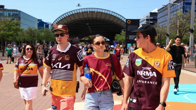 Broncos fans made their way to the 2023 NRL Grand Final at Accor Stadium on Sunday. Picture: Jenny Evans/Getty Images