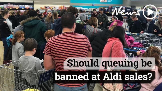 Should queuing be banned at Aldi sales?