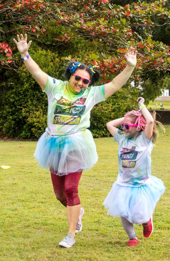 Michelle Barnes and Cleo Barnes from Ooralea at the Mackay Colour Run 2021. Picture: Michaela Harlow
