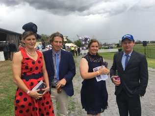 SOCIAL DAY: Katie and Russell Owens and Stephanie and Zach Cochrane catching up at the Warwick Credit Union Warwick Cup two months ago. A large crowd is expected at the Boxing Day Races today. Picture: Sophie Lester