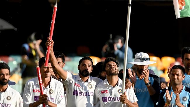 Rishabh Pant and his Indian teammates celebrate victory. Picture: Getty Images