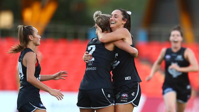 Nicola Stevens celebrates a goal. Picture: Chris Hyde/Getty Images