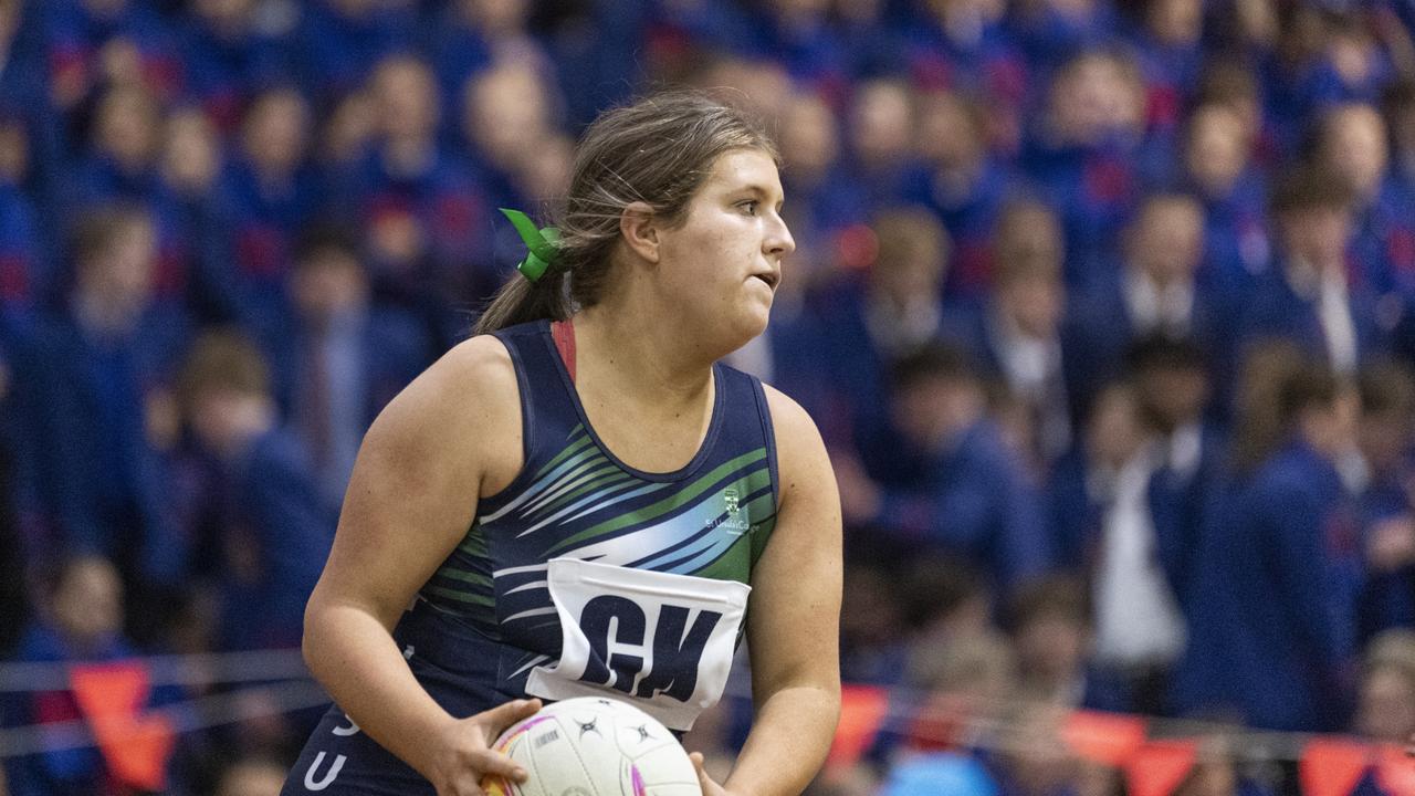 Millicent Ryan of St Ursula's Senior B against Downlands Second VII in Merici-Chevalier Cup netball at Salo Centre, Friday, July 19, 2024. Picture: Kevin Farmer