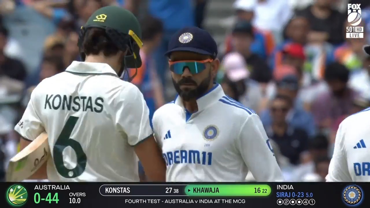 Tempers flare the MCG as Virat Kohli bumps Sam Konstas mid-pitch