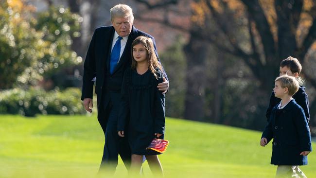 US President Donald Trump, followed by his grandchildren, Arabella, Theodore, and Joseph at the White House. Picture: Alex Edelman / AFP