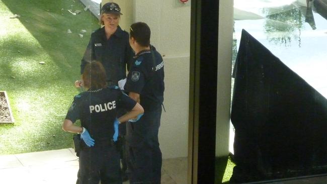 Police at the Surfers Paradise Mariott after Coulson’s death.